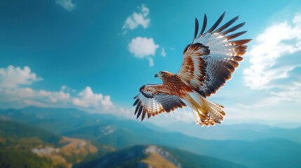 Obraz premium Majestic hawk soaring through a clear blue sky