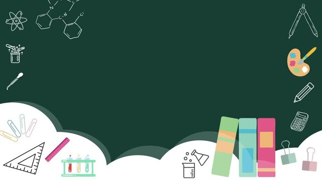Book Background Back to School a vibrant and cheerful design showcasing stacks of books, pencils, and other classroom essentials. The background blends educational elements with colorful visuals.