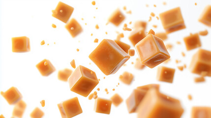 A bunch of brown cubes are flying through the air