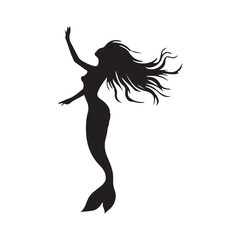 Black and white mermaid silhouette, Vector Silhouette of Mermaid