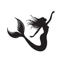 Black and white mermaid silhouette, Vector Silhouette of Mermaid