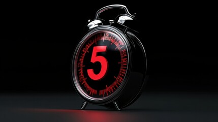 An isolated black background shows a countdown of 5 minutes in hours, minutes, and seconds