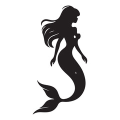 Black and white mermaid silhouette, Vector Silhouette of Mermaid