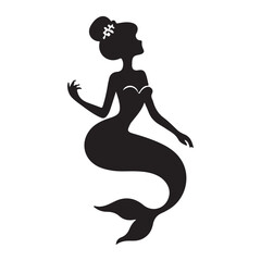 Black and white mermaid silhouette, Vector Silhouette of Mermaid