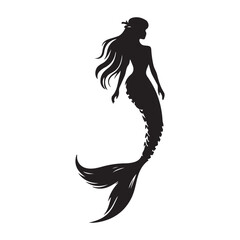Black and white mermaid silhouette, Vector Silhouette of Mermaid