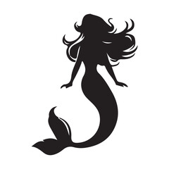 Black and white mermaid silhouette, Vector Silhouette of Mermaid