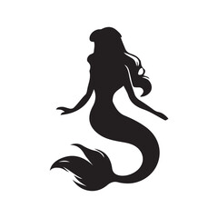 Black and white mermaid silhouette, Vector Silhouette of Mermaid