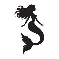 Black and white mermaid silhouette, Vector Silhouette of Mermaid