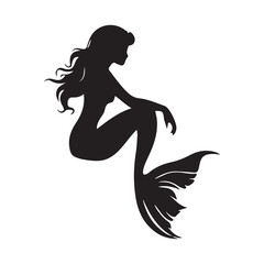 Black and white mermaid silhouette, Vector Silhouette of Mermaid