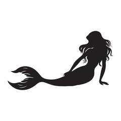 Black and white mermaid silhouette, Vector Silhouette of Mermaid