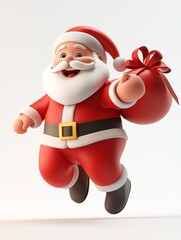 3D cartoon-style Santa Claus, dynamic pose
