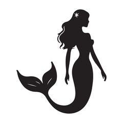 Black and white mermaid silhouette, Vector Silhouette of Mermaid