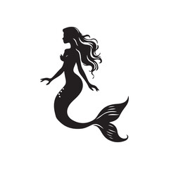 Black and white mermaid silhouette, Vector Silhouette of Mermaid