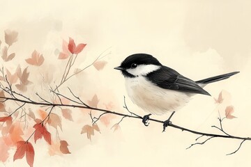 Fototapeta premium A Watercolor Illustration of a Chickadee Bird