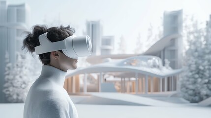 Person using virtual reality headset indoors