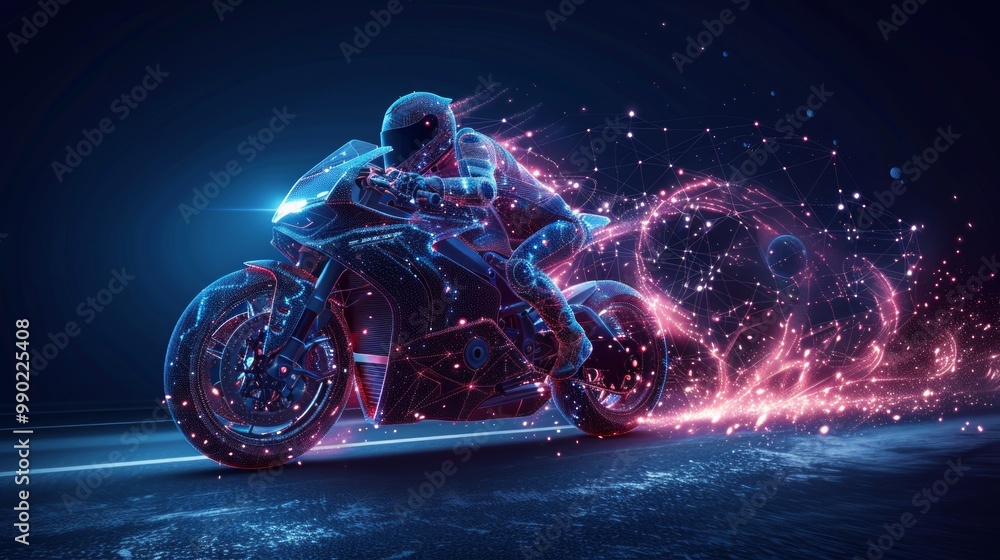 Aufkleber abstract image of a motorcycle racing in the form of a starry sky or space, consisting of points, li