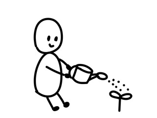 水やりをする人のゆるいイラスト