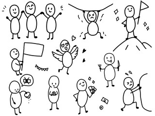 様々な人のゆるいイラストのセット