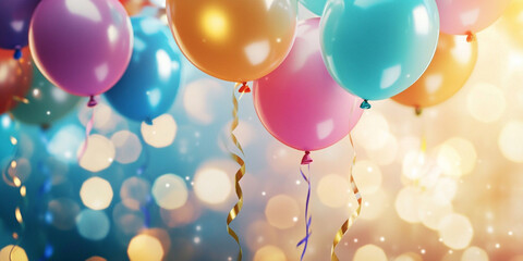 Bright festive image of colorful balloons at New Years party, creating joyful atmosphere filled with celebration and excitement