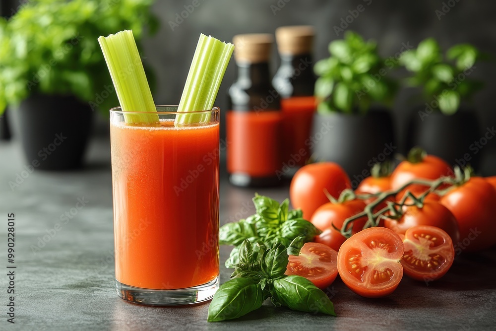 Canvas Prints Glass of Tomato Juice with Celery