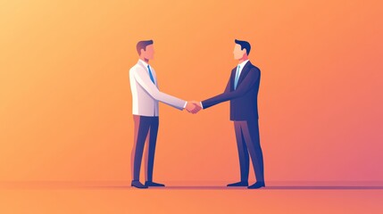 Concluding an agreement. The handshake as a sign of support, cooperation, consent. Diplomacy as a solution to the conflict. Signing the contract. Businessmen shake hands. Flat business illustration