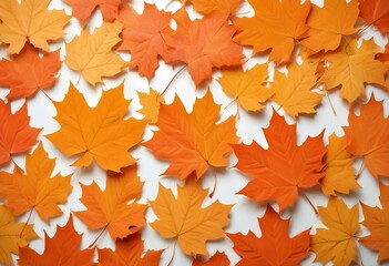 Fototapeta premium Orange maple leaves on a white background