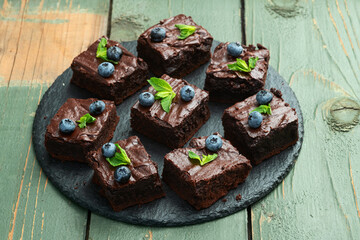 Homemade chocolate brownie photography . Top view