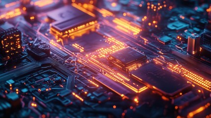 Obraz premium Glossy cyber supply chains: Innovative cyber security technology depicted in photo realistic digital art, showcasing structured and advanced digital assets. Stock Concept