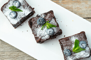 Homemade chocolate brownie photography . Top view