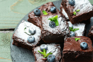 Homemade chocolate brownie photography . Top view