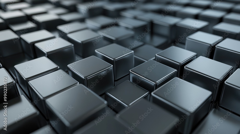 Poster grey, glossy cubes neatly aligned to create a innovative tech wallpaper. 3d render.