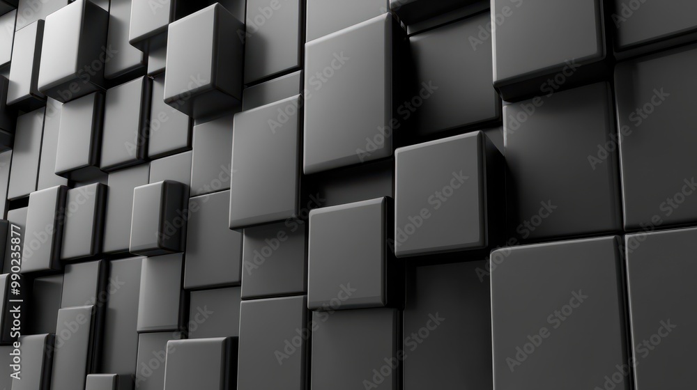 Poster grey, glossy cubes neatly aligned to create a innovative tech wallpaper. 3d render.