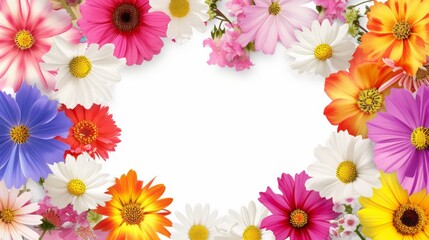 Obraz premium Vibrant Flower Frame: A Colorful Floral Border on White Background