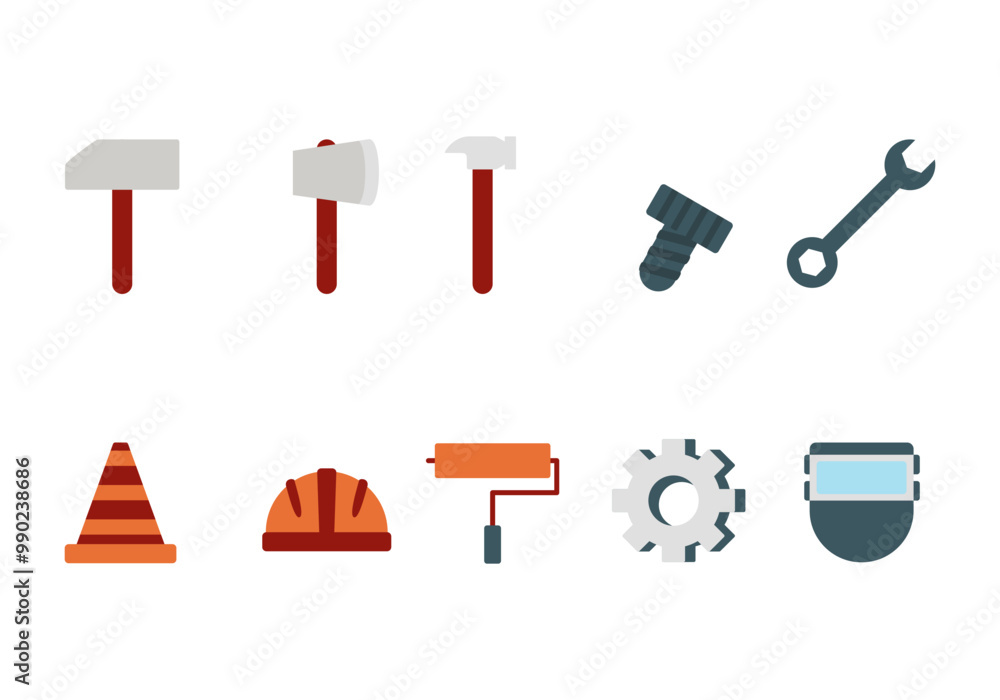 Wall mural work tool icon symbol flat style. collection of isolated cartoon illustrations