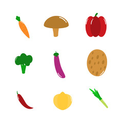 Vegetable icon symbol Flat style. collection of isolated cartoon illustrations