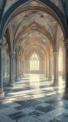 Obraz premium Gothic Cathedral Interior with Stone Pillars and Vaulted Ceiling