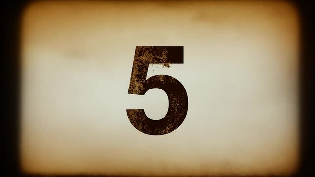 A large number five appears prominently on a textured, vintage background. This countdown indicates the final moments before an event, enhancing anticipation