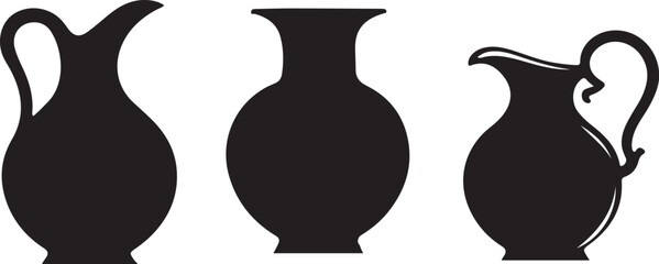 Minimalist Jug Silhouettes: Vector Art on Clean White Background