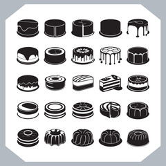 Set of cake silhouette, symbol of the cake holiday, birthday, anniversary, wedding, festive, Birthday cake icons set silhouette vector in white background