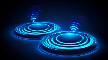 Obraz premium Glowing Blue Wireless Charging Pads on Dark Background