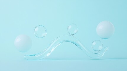 Water Droplets and Spheres on a Blue Background