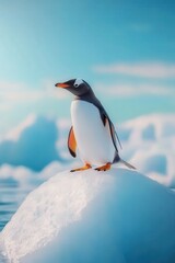 Fototapeta premium Gentle Penguin Standing on Iceberg in Clear Water