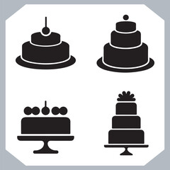 Set of cake silhouette, symbol of the cake holiday, birthday, anniversary, wedding, festive, Birthday cake icons set silhouette vector in white background