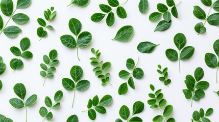 Green Leaves Pattern on White Background - Nature Inspired Design