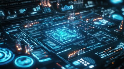 Fototapeta premium Technology industrial business process workflow organisation structure on virtual screen, IOT smart industry concept mixed media diagram, touch transparent screen. Generative AI technology.