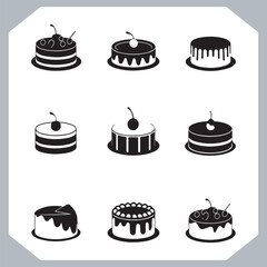 Set of cake silhouette, symbol of the cake holiday, birthday, anniversary, wedding, festive, Birthday cake icons set silhouette vector in white background