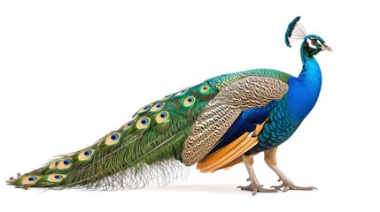 Peacock with Vibrant Plumage and Tail Feathers