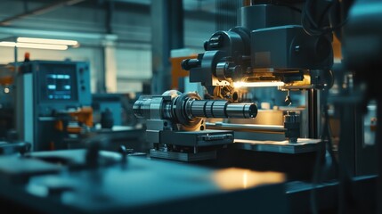 Fototapeta premium The skilled engineer expertly operated the lathe in the bustling manufacturing factory, overseeing the production of precision parts.