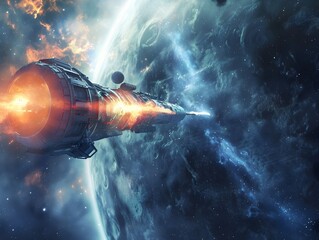 Space Explorer Sending Distress Signal to Nearby Alien Craft in Interstellar Communication Concept