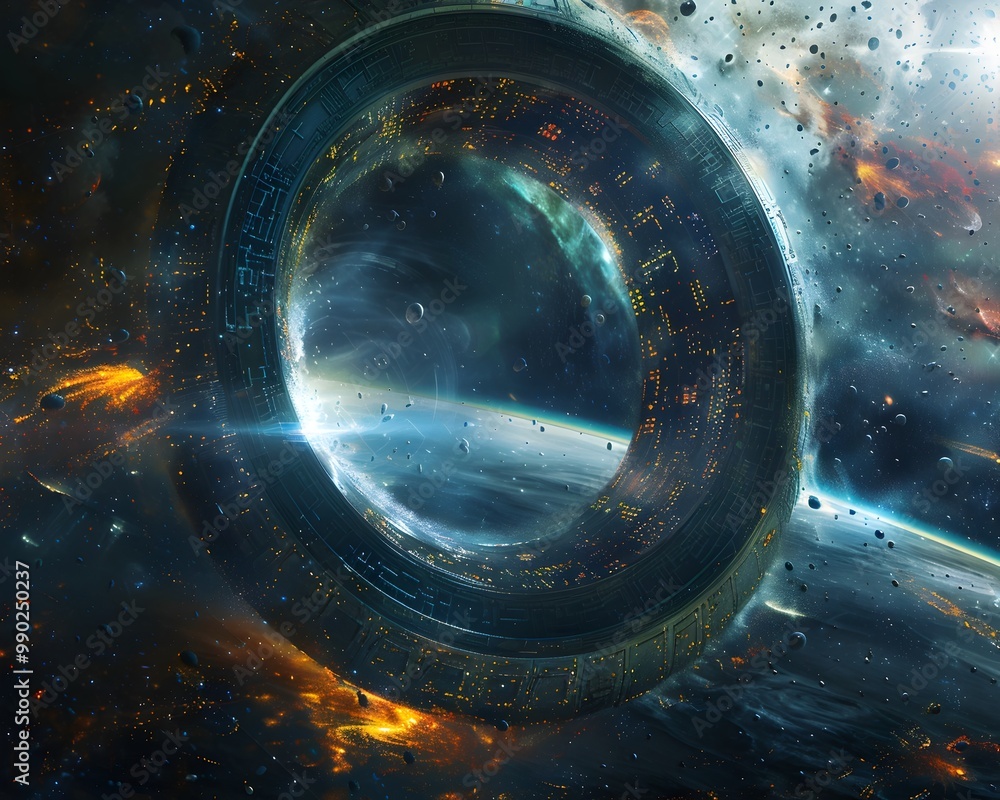 Poster gigantic space mirror reflecting coded signals to distant planet interstellar communication concept